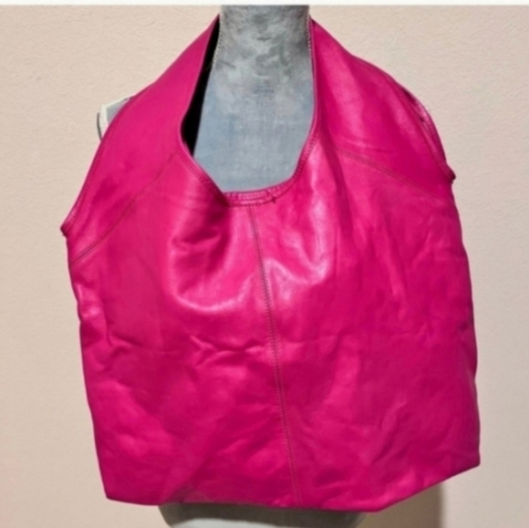 🍁🍂GREAT FAL BAG!Rare Vintage 100% cow leather Betsey Johnson pink rose studded - Picture 2 of 5